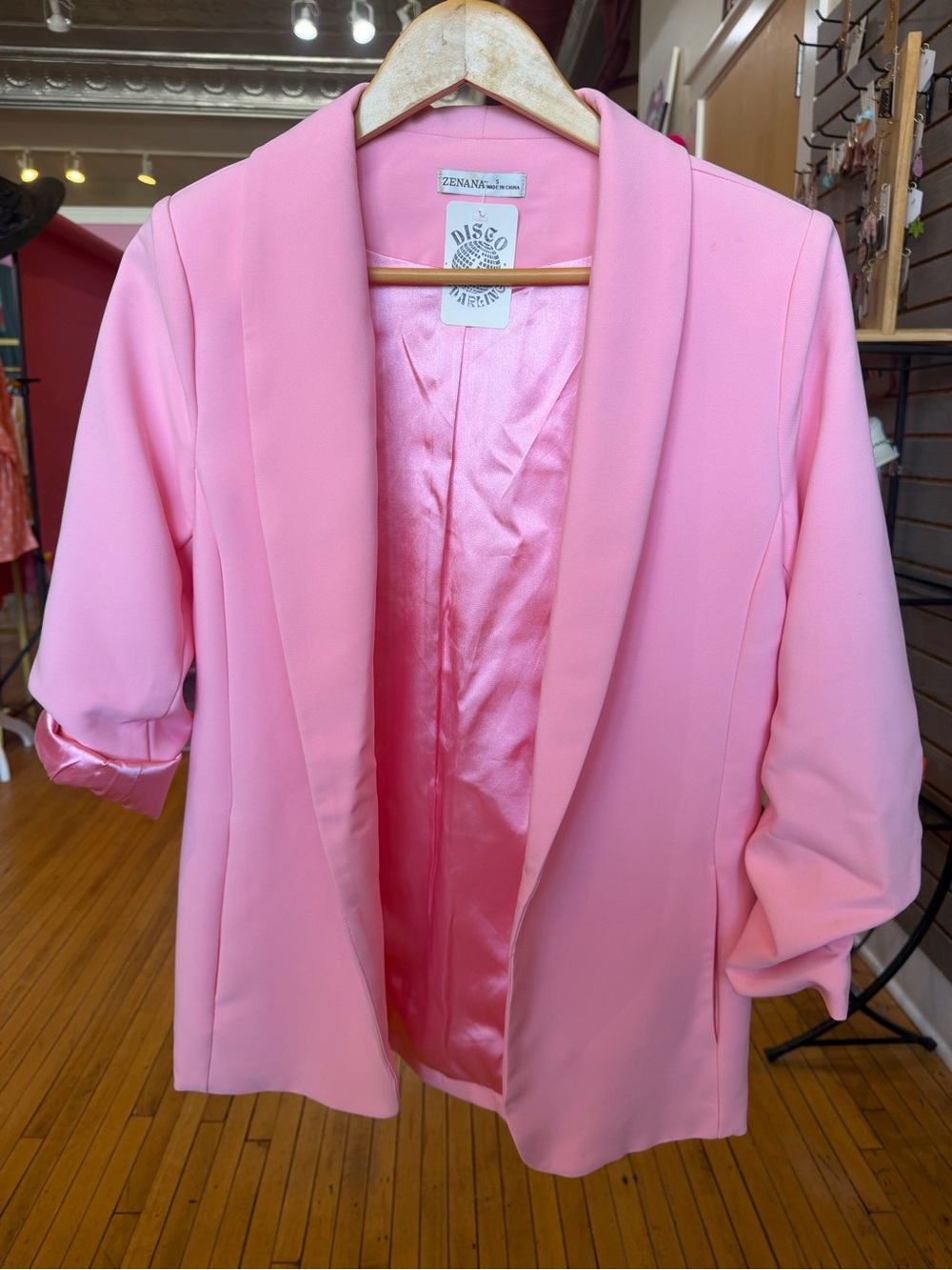 Zenana Outfitters Pink Shawl Collar Blazer